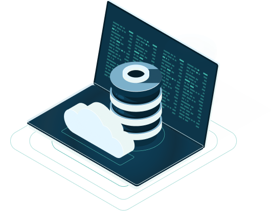 illustration of an open laptop with code on the screen and a cloud and a stack of tape on the keyboard